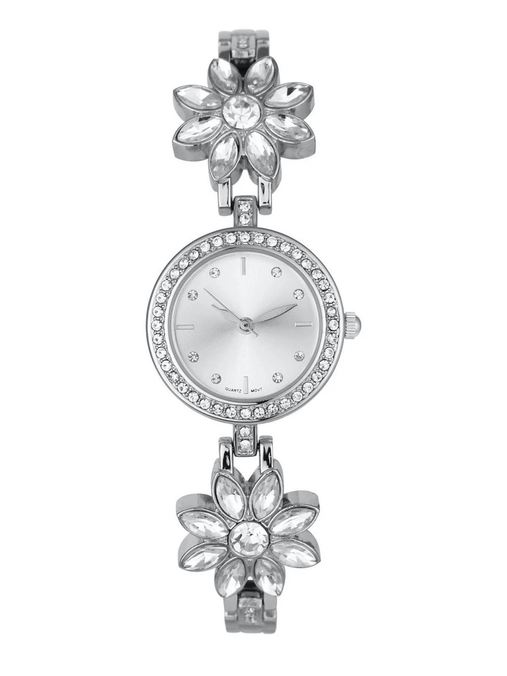 🖤🖤Charter Club Watch Silver-Tone Crystal Flower Ladies Bracelet Quartz 25 MM NEW